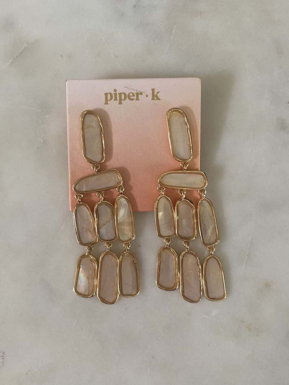 piper k Drop Earrings Gold Mother of Pearl Statement Chandelier